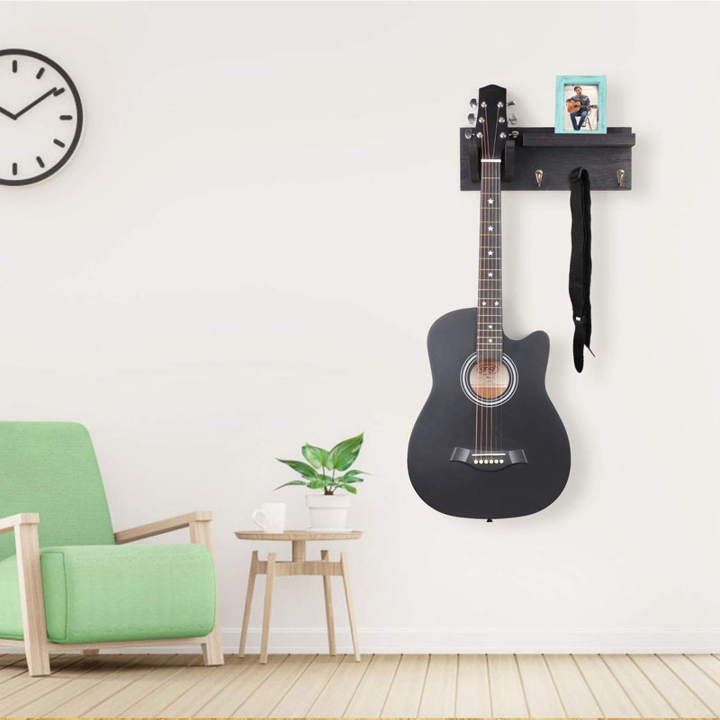 Bikoney Guitar Wall Hanger Guitar Holder Wall Mount Bracket Hanger Guitar Wood Hanging with Pick Holder and 3 Hooks Vintage Black, [U.S. Patent] - Image 2
